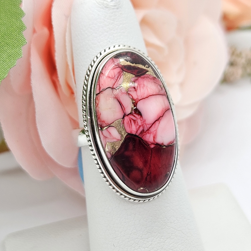 Red Rose Dahlia Gemstone Ring - Picture 5 of 5